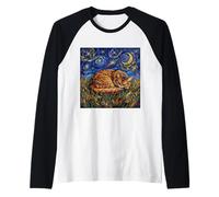 Somali Cat Starry Night Sleeping Fluffy Kitty Artwork Raglan Baseball Tee