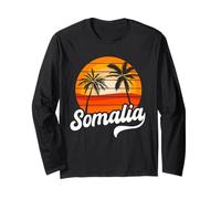 Somalia Sunset Palm Trees Retro Beach Design Long Sleeve T-Shirt