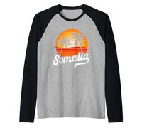 Somalia Sunset Palm Trees Retro Beach Design Raglan Baseball Tee