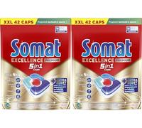 Somat Excellence Premium 5-in-1 Caps, 84 Caps (2 x 42 Caps), Quick-Dissolving Dishwasher Tablets with Extra Boost, Somat Caps Remove Even 72 Hours of Dried, Stubborn Food Leftovers
