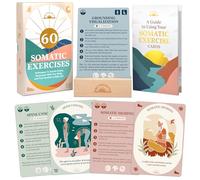 Somatic Therapy Cards - 60 Nervous System Regulation Exercises | Soothe anxiety with breathwork, grounding, mindfulness & movement; 12 sequences, full guidebook, and wooden stand; 3.5" x 5"