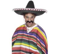 Smiffys Sombrero Straw Hat, Black with Bobbles and Neck Cord, Cowboys and Indians Fancy Dress, Western Dress Up Hats
