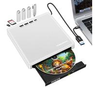 SOMDARHK External CD DVD Drive, 7 in 1 USB 3.0 Type-C Portable Burner | Slim CD/DVD+/-RW Reader Writer Player, 3 USB 3.0 Ports, USB C & TF/SD Slot for Laptop Desktop PC Mac Windows Linux