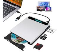 SOMDARHK External DVD Drive for Laptop: USB 3.0 Type-C Slim CD/DVD Burner Reader Writer for PC Windows Apple Mac with SD/TF Card Slot 2 USB Ports & Free Portable Carrying Case