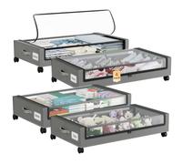 Somdot 48L Under Bed Storage Box, Large Capacity Under Bed Storage on wheels with Lid and Zip, Foldable Organiser for Clothes Bedding and Shoes, Charcoal Grey, 4 Pack