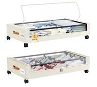 Somdot 48L Under Bed Storage Box, Large Capacity Under Bed Storage on wheels with Lid and Zip, Foldable Organiser for Clothes Bedding and Shoes, Beige, 2 Pack