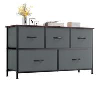 Somdot Chest of Drawers for Bedroom, 5 Fabric Drawers, Charcoal Grey | Wide Dresser, TV Stand, Sideboard, Large Storage Drawers, Living Room, Metal Frame, Engineered Wooden Top, 30D x 100W x 55H