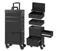 Somduy Makeup Train Case with Drawer, Rolling Makeup Case, Cosmetology Case on Wheels, Gift, Travel Makeup Organizers, Profesional Cosmetic Case for Salon Barber,Nail,Tattoo, Black
