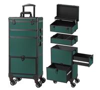 Somduy Makeup Train Case with Drawer, Rolling Makeup Case, Cosmetology Case on Wheels, Gift, Travel Makeup Organizers, Profesional Cosmetic Case for Salon Barber,Nail,Tattoo,Green