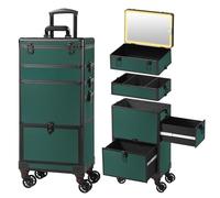 Somduy Makeup Train Case with LED Mirror, Rolling Makeup Case with Drawers, Cosmetology Case on Wheels, Gift, Travel Makeup Organizers, Profesional Cosmetic Case for Salon Barber,Nail,Tattoo,Green