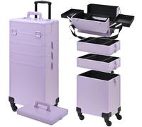 Somduy Rolling Makeup Case, Makeup Train Case with Lid, 5 in 1 Cosmetology Case on Wheels, Christmas Gift, Large Makeup Organizers, Profesional Cosmetic Case for Salon Barber, Purple