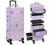 Somduy Rolling Makeup Case with Drawer, Makeup Train Case, 4 in 1Cosmetology Case on Wheels, Christmas Gift, Large Makeup Case Organizers, Profesional Cosmetic Case for Salon Barber, Purple