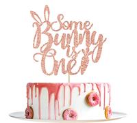 Some Bunny is One Cake Topper - Bunny 1st Birthday Decor - Easter Baby Shower Decor, First Birthday Easter Theme Party Decorations, Rose Gold Glitter
