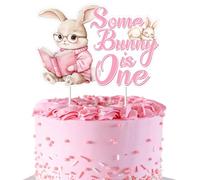 Some Bunny is One Cake Topper Bunny 1st Birthday Decorations Pink Rabbit Cake Pick Cute Animal Cake Decoration for Girls First Birthday Party Supplies
