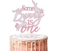 Some Bunny is One Cake Topper, Easter Baby 1st Birthday Party Decorations, Spring Easter Baby Shower Decoration Supplies, Bunny First Birthday Decor Pink Glitter