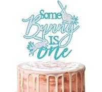 Some Bunny is One Cake Topper, Easter Baby 1st Birthday Party Decorations, Spring Easter Baby Shower Decoration Supplies, Bunny First Birthday Decor Blue Glitter