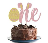 Some Bunny Is One Cake Topper with Glitter Easter Bunny First Birthday Cake Pick for Happy Easter Themed Baby Shower Kids 1st Birthday Party Cake Decorations Supplies