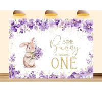 Some Bunny is Turning One Backdrop Pastel Purple Floral Glitter Rabbit Girls 1st Birthday Easter Background Party Decorations Photo Booth Props 5X3ft Fabric
