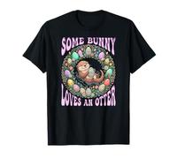 Some Bunny Loves an Otter Easter Floral Groovy Aesthetic T-Shirt