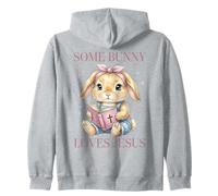 Some Bunny Loves Jesus Christian Faith Rabbit Design Zip Hoodie