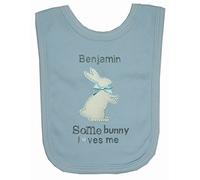 Some Bunny Loves Me Personalised Easter Bib. (Blue)