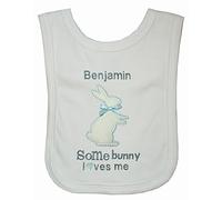 Some Bunny Loves Me Personalised Easter Bib. (White)