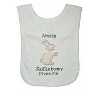 Some Bunny Loves Me Personalised Easter Bib. (White)