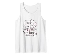 Some Bunny Loves You Cute Rabbit Floral Sketch Art Tank Top