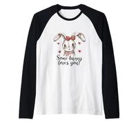 Some Bunny Loves You Cute Watercolor Rabbit Hearts Raglan Baseball Tee