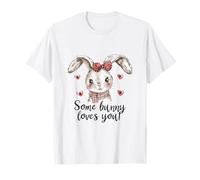 Some Bunny Loves You Cute Watercolor Rabbit Hearts T-Shirt
