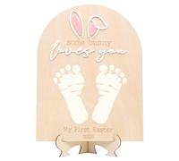 Some Bunny Loves You Footprint Sign- Easter Footprint Sign, Easter Bunny Wooden Board, Custom Newborn Easter Sign, Easter Party Decorations Supplies (Easter Footprint 1)