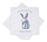 Some Bunny Loves You Happy Easter Card, Happy Easter Floral Rabbit Card for a Loved One, Blue