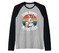 Some Bunny Needs Beer Funny Rabbit Drinking Easter Retro Dad Raglan Baseball Tee
