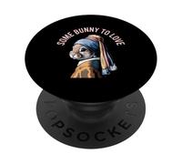 SOME BUNNY TO LOVE Rabbit Girl with a Pearl Earring Funny PopSockets Adhesive PopGrip