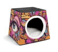 Some Butterflies Around Eyes Cat Bed for Indoor Cats - Foldable Cat & Dog House with Removable Cozy Cushion, Waterproof Oxford Washable Pet House for Small Pets 13.8" X 13.8" X 11.8"