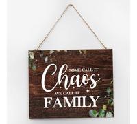 Some Call It Chaos We Call It Family Established Wood Sign Wall Art Decorative Modern Bible Verses Religious Signs Painted Wood Home Sign for Bedroom Shelf Front Door 10x12 Inch