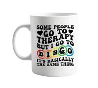 Some Go to Therapy but I Go to Bingo - It’s Basically the Same Thing | Funny Bingo Lover Coffee Mug | 11oz Ceramic Cup for Bingo Fans | Humor Gift for Bingo Players, Friends, Family, and Coworkers