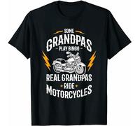 Some Grandpas Play Bingo Real Grandpas Ride Motorcycle Tee Round Neck Unisex Tops Men's 100% Cotton Short-Sleeve T-Shirts M Black
