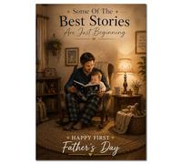 Some Of The Best Stories Are Just Beginning First Fathers Day Card New Dad Reading Baby Bedtime Story Greeting Card on Thick Premium Card with Insert and Message Inside with Envelope