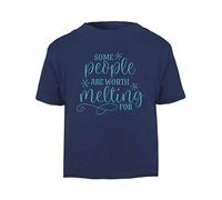 Some People are Worth Melting for Short Sleeve Cotton Kids t Shirt, 2-3 Years, Navy