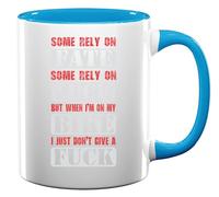 Some Rely On Fate Some Rely On Luck But Whin I'm On My Bike Ceramic Tea Coffee Mug Light Blue