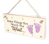 Some Things are Worth The Wait - Baby Girl Nursery Pink Baby Feet Sign