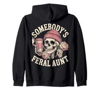 Somebody's Feral Aunt Aunt Halloween skeleton Zip Hoodie