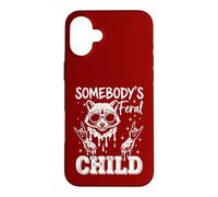 Somebody's Feral Child Funny Raccoon Rock and Roll Toddler Case for iPhone 16 Plus