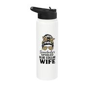 Somebody's Spoiled Blue Collar Wife Trendy Groovy Quotes Stainless Steel Insulated Water Bottle