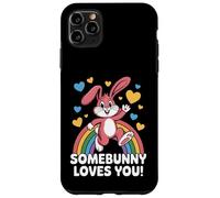 Somebunny Loves You Cute Pink Bunny Rainbow Hearts Case for iPhone 11 Pro Max