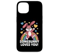 Somebunny Loves You Cute Pink Bunny Rainbow Hearts Case for iPhone 13