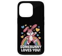 Somebunny Loves You Cute Pink Bunny Rainbow Hearts Case for iPhone 13 Pro