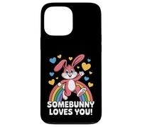 Somebunny Loves You Cute Pink Bunny Rainbow Hearts Case for iPhone 13 Pro Max