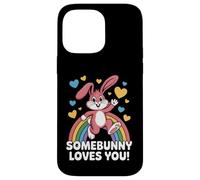 Somebunny Loves You Cute Pink Bunny Rainbow Hearts Case for iPhone 14 Pro Max